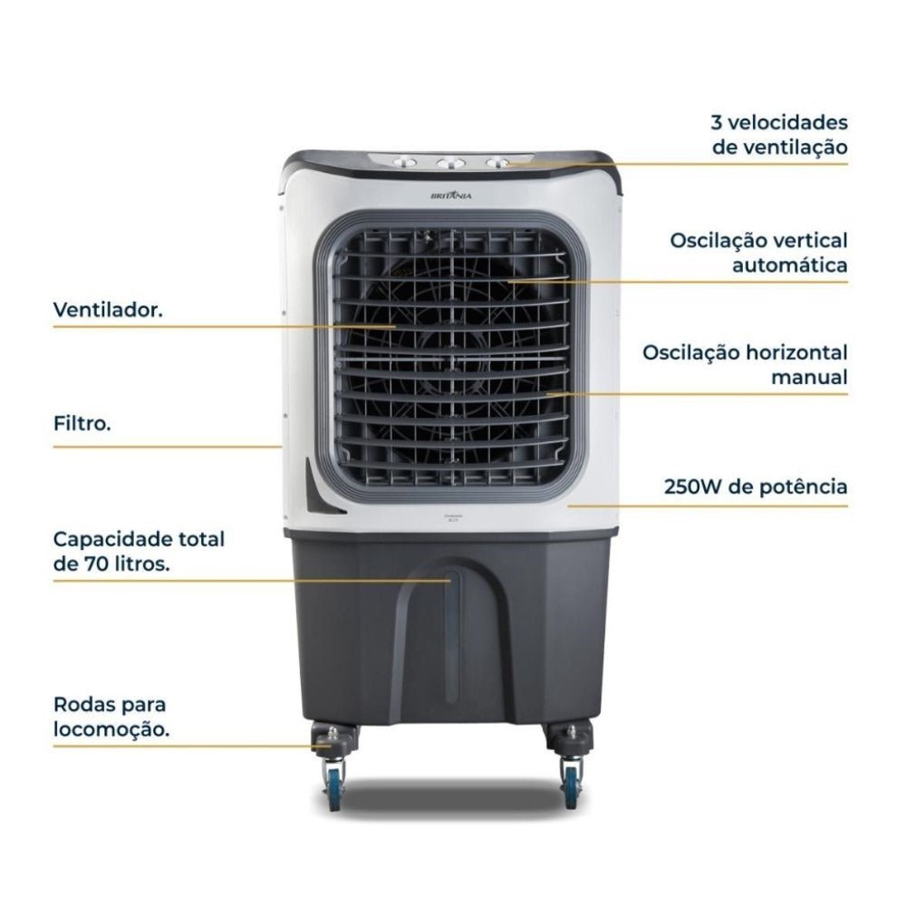 Climatizador Evaporativo Industrial 70 Litros Britania BCL70 220V - Imagem 8